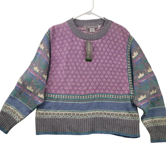 Vintage Deadstock White Stag Sweater L - Linen Cotton Oversized Purple Gray NWT - Picture 1 of 11